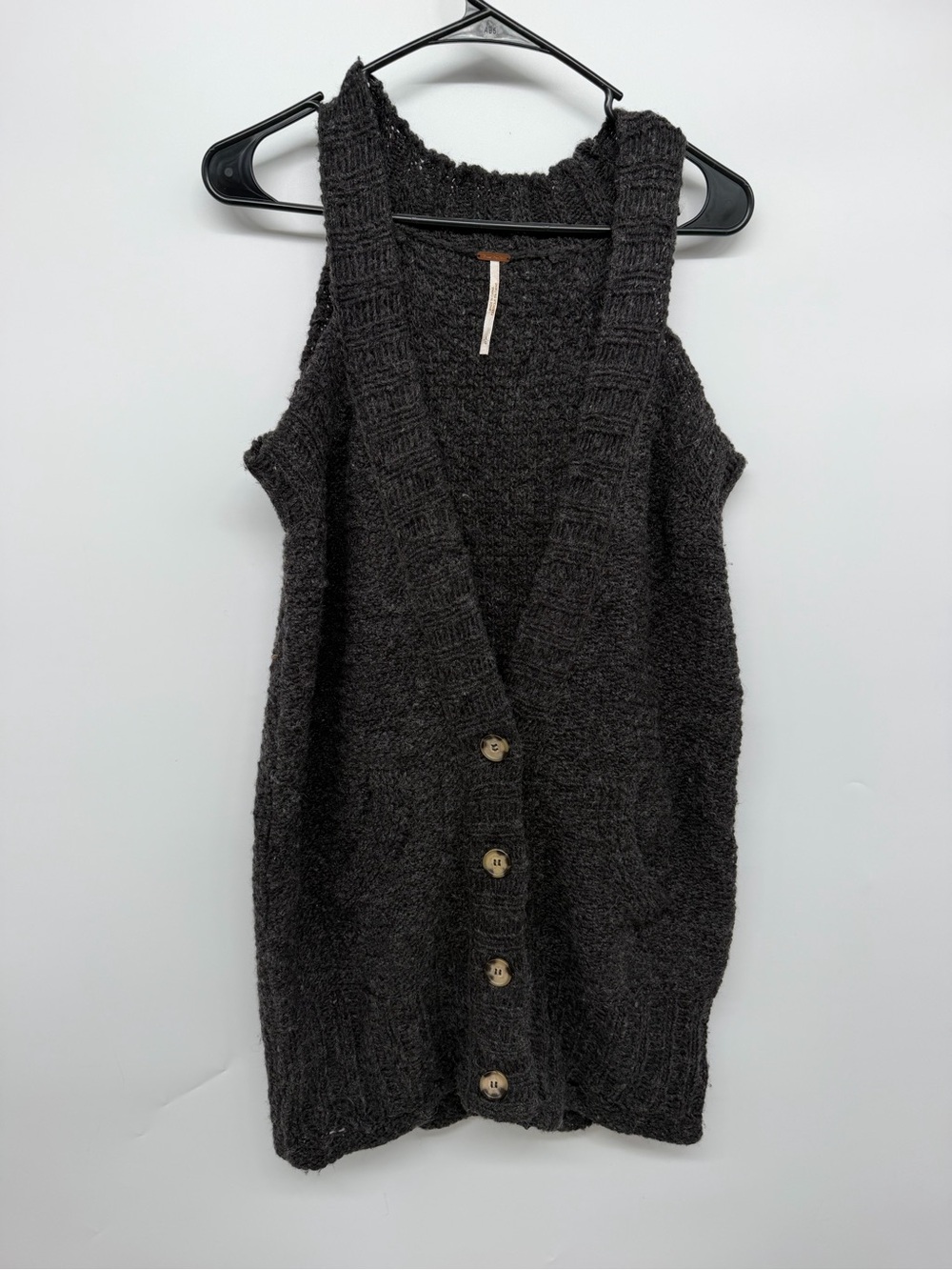 Free People Charcoal Black Button-Front Knit Vest